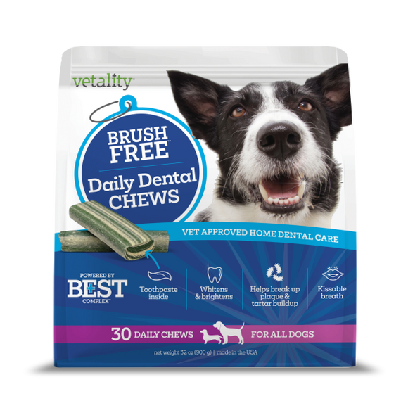 Vetality Brush Free Daily Dental Chews for Dogs